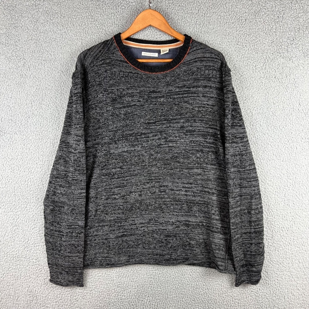Carbon 2 Cobalt Knit Sweater Mens Large Gray Heathered Long Sleeve Viscose Blend
